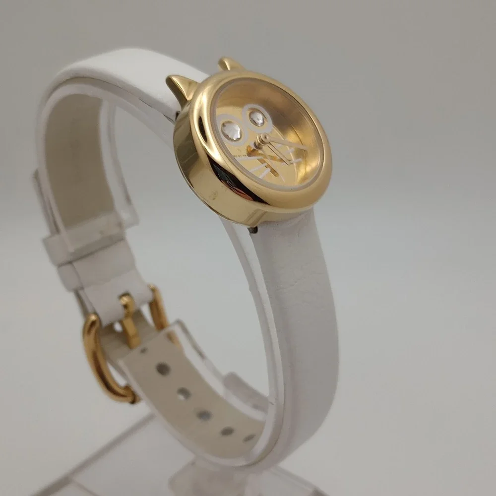 Marc by Marc Jacobs Cat Face‎ Watch Gold Tone White Leather 22.5mm New Battery